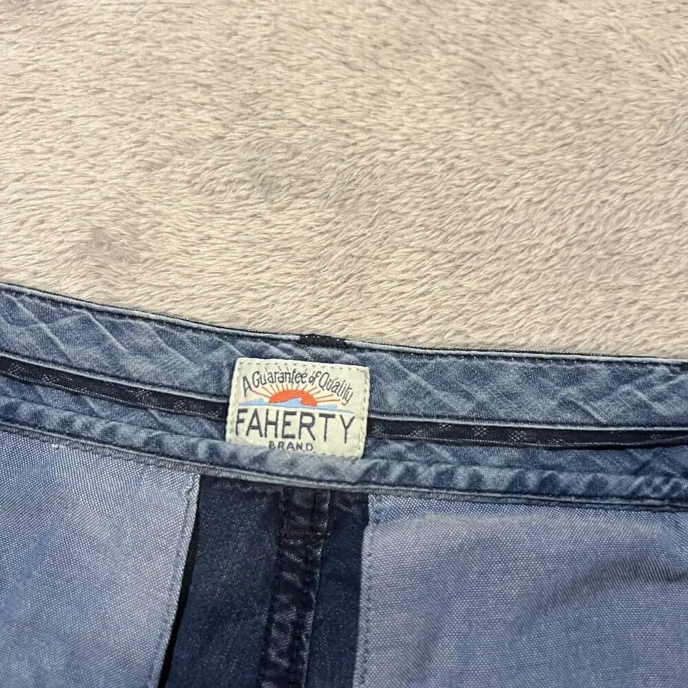Faherty Shorts Mens 33 Blue Geometric Print Chino Casual Flat Front Summer